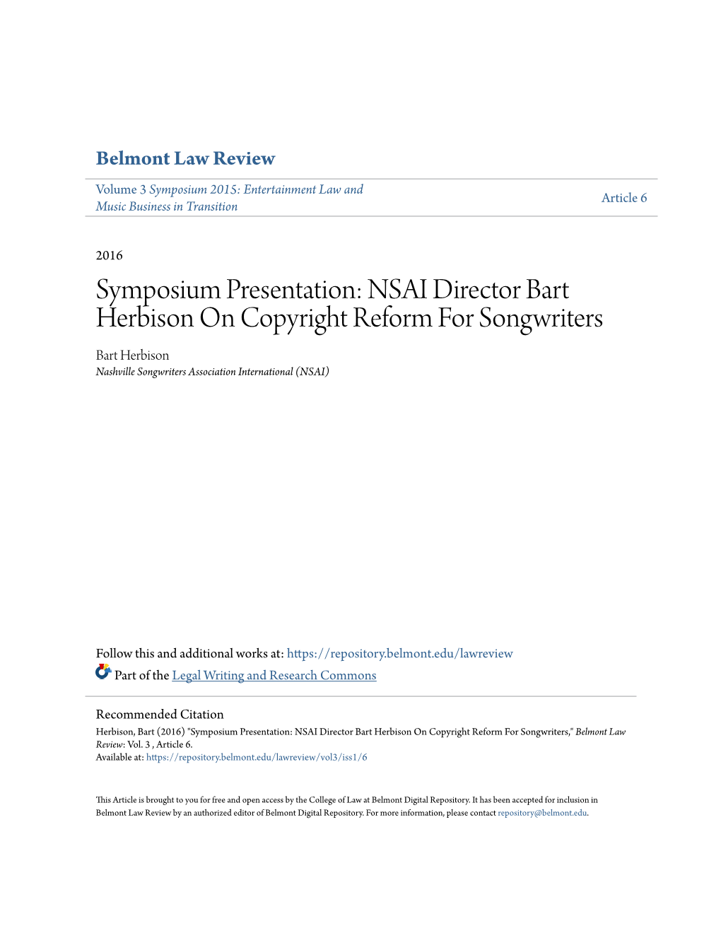 NSAI Director Bart Herbison on Copyright Reform for Songwriters Bart Herbison Nashville Songwriters Association International (NSAI)