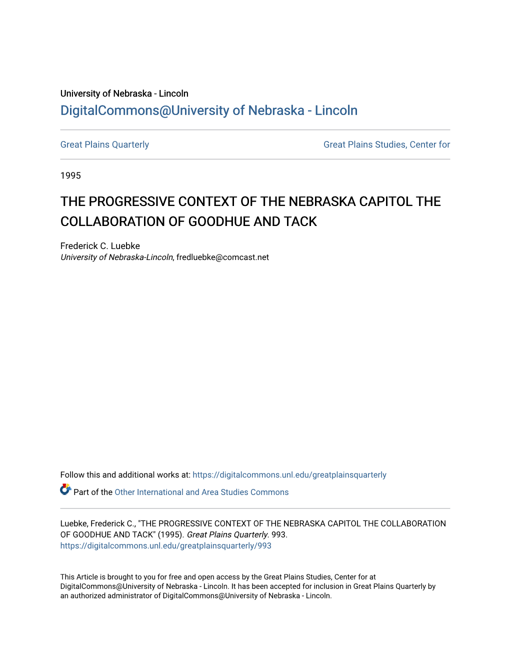 The Progressive Context of the Nebraska Capitol the Collaboration of Goodhue and Tack