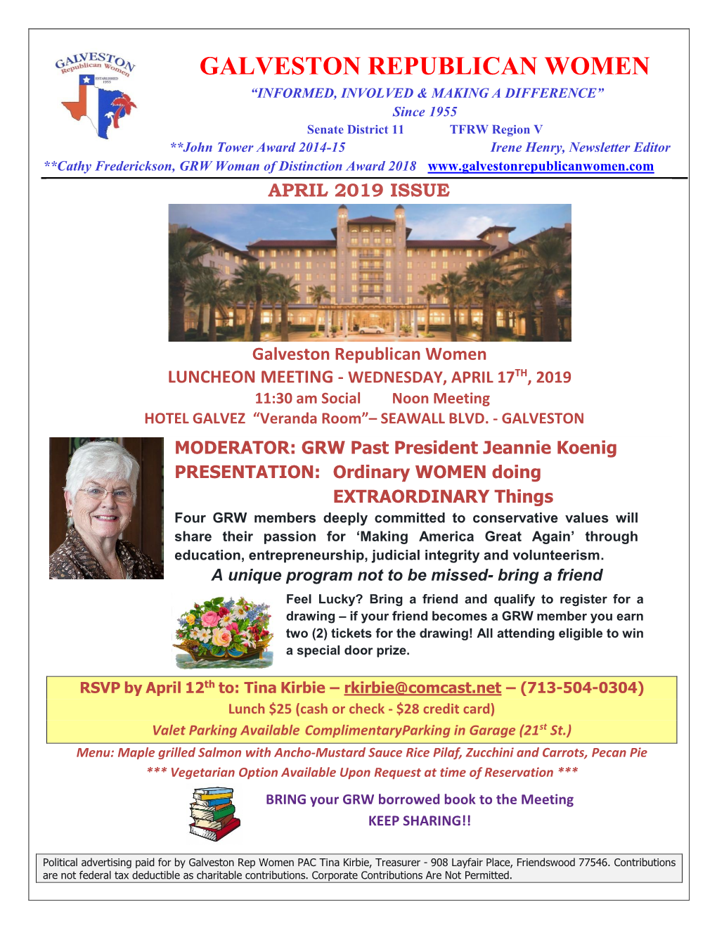 APRIL 2019 ISSUE Galveston Republican Women LUNCHEON