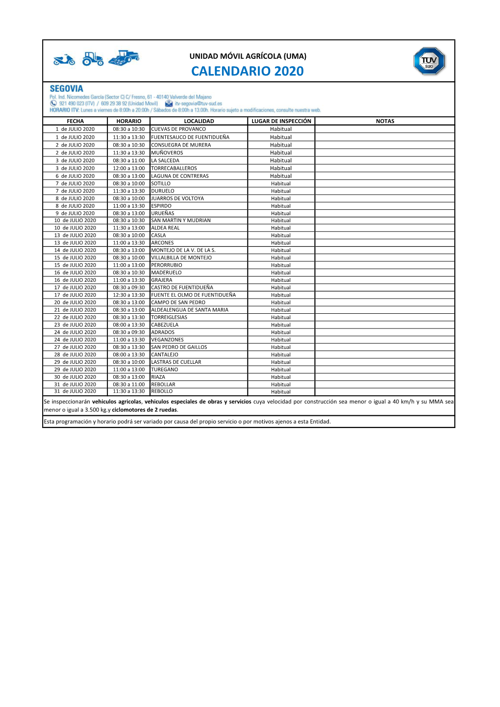 Calendario 2020