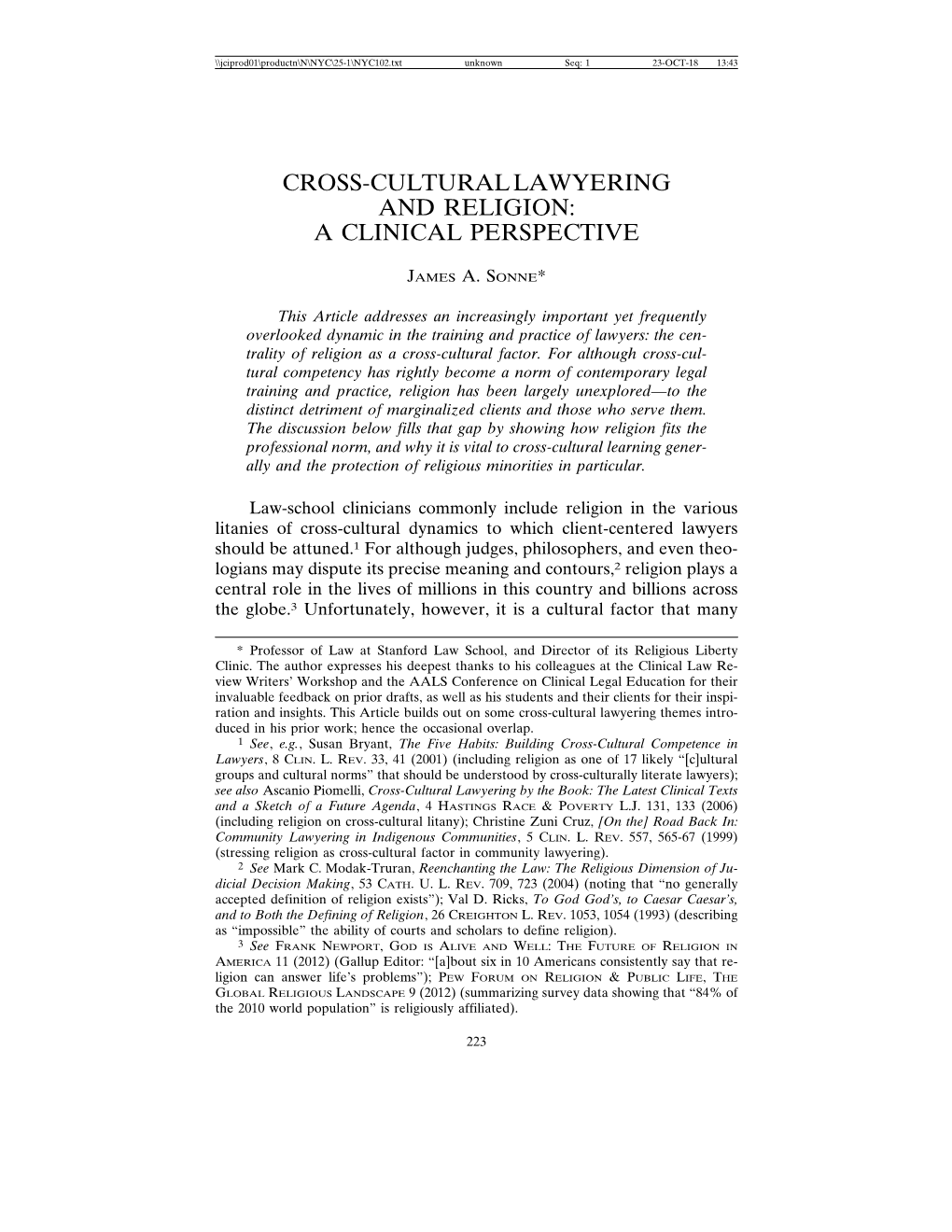 Cross-Cultural Lawyering and Religion: a Clinical Perspective