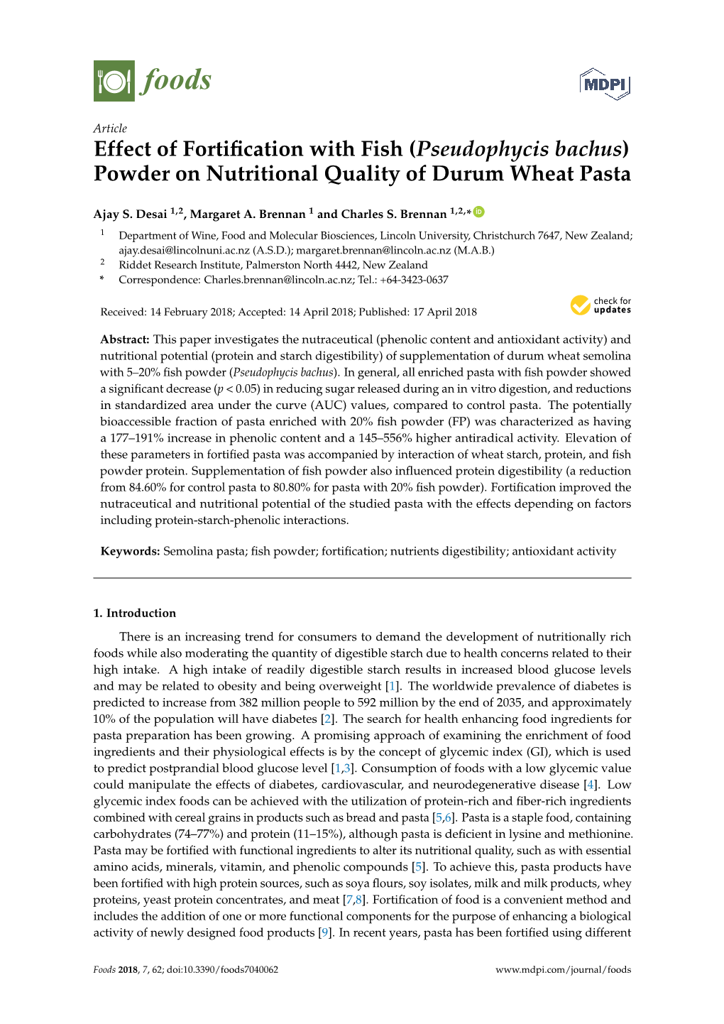 (Pseudophycis Bachus) Powder on Nutritional Quality of Durum Wheat Pasta