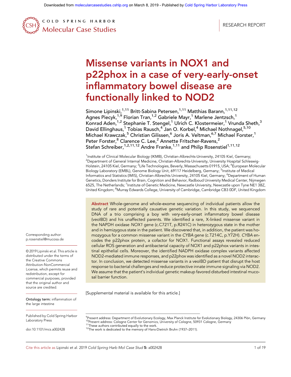 Missense Variants in NOX1 and P22phox in a Case of Very-Early-Onset Inflammatory Bowel Disease Are Functionally Linked to NOD2