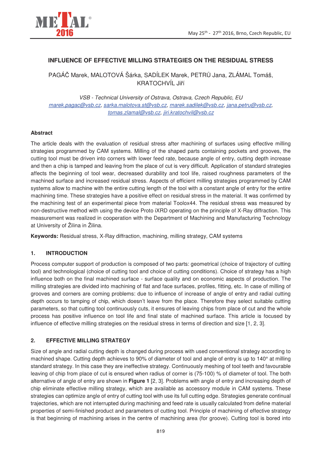 Influence of Effective Milling Strategies on the Residual Stress