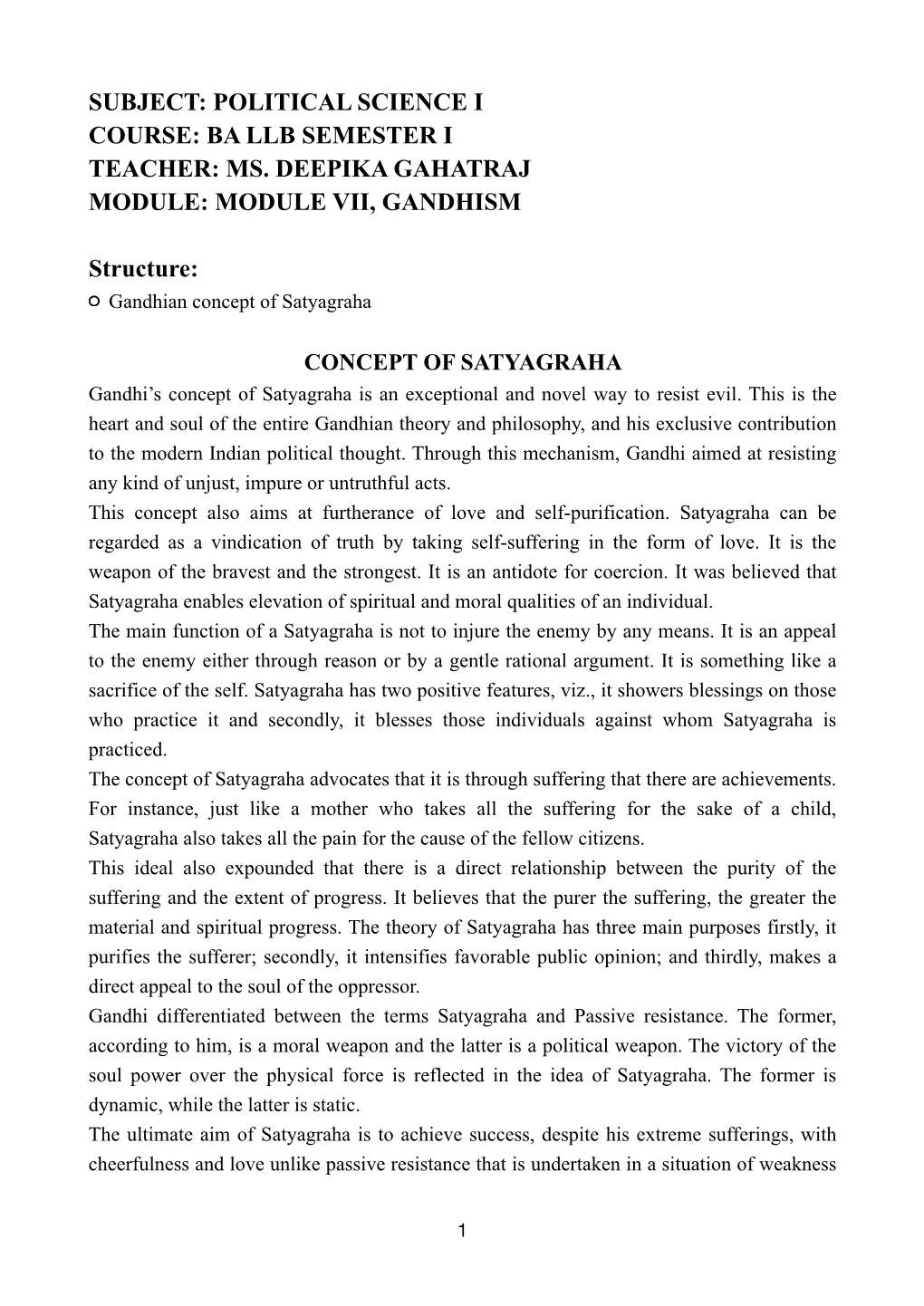 Concept of Satyagraha