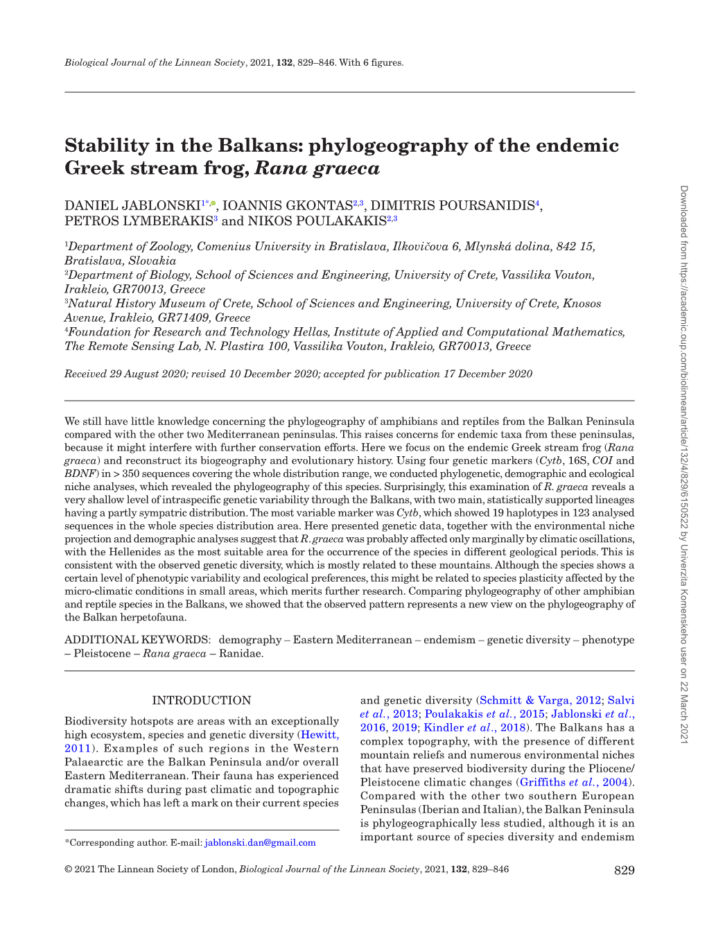 Phylogeography of the Endemic Greek Stream Frog, Rana Graeca