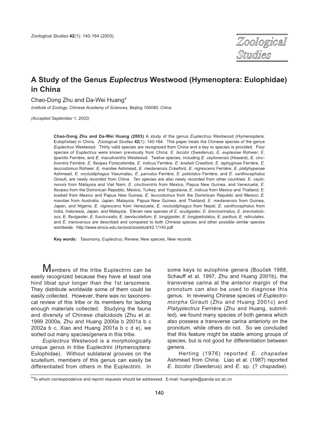 A Study of the Genus Euplectrus Westwood