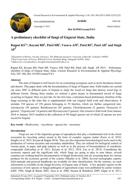 A Preliminary Checklist of Fungi of Gujarat State, India