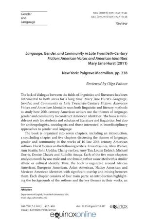Review Language, Gender, and Community in Late Twentieth