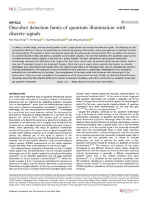 One-Shot Detection Limits of Quantum Illumination with Discrete Signals ✉ ✉ Man-Hong Yung1,2,6, Fei Meng 1,3,6, Xiao-Ming Zhang 4 and Ming-Jing Zhao 5