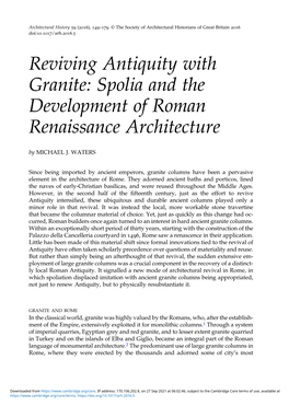 Reviving Antiquity with Granite: Spolia and the Development of Roman Renaissance Architecture