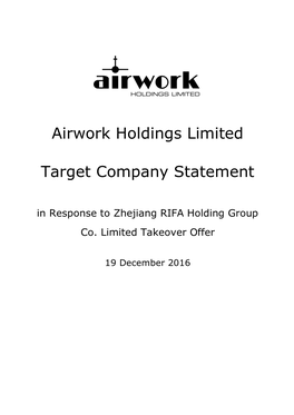 Airwork Holdings Limited Target Company Statement