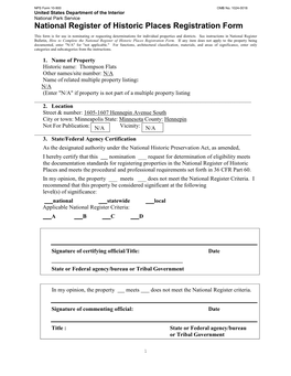 Thompson Flats Other Names/Site Number: N/A Name of Related Multiple Property Listing: N/A (Enter "N/A" If Property Is Not Part of a Multiple Property Listing ______2