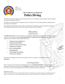 NAPD Police Diver Basic Overview