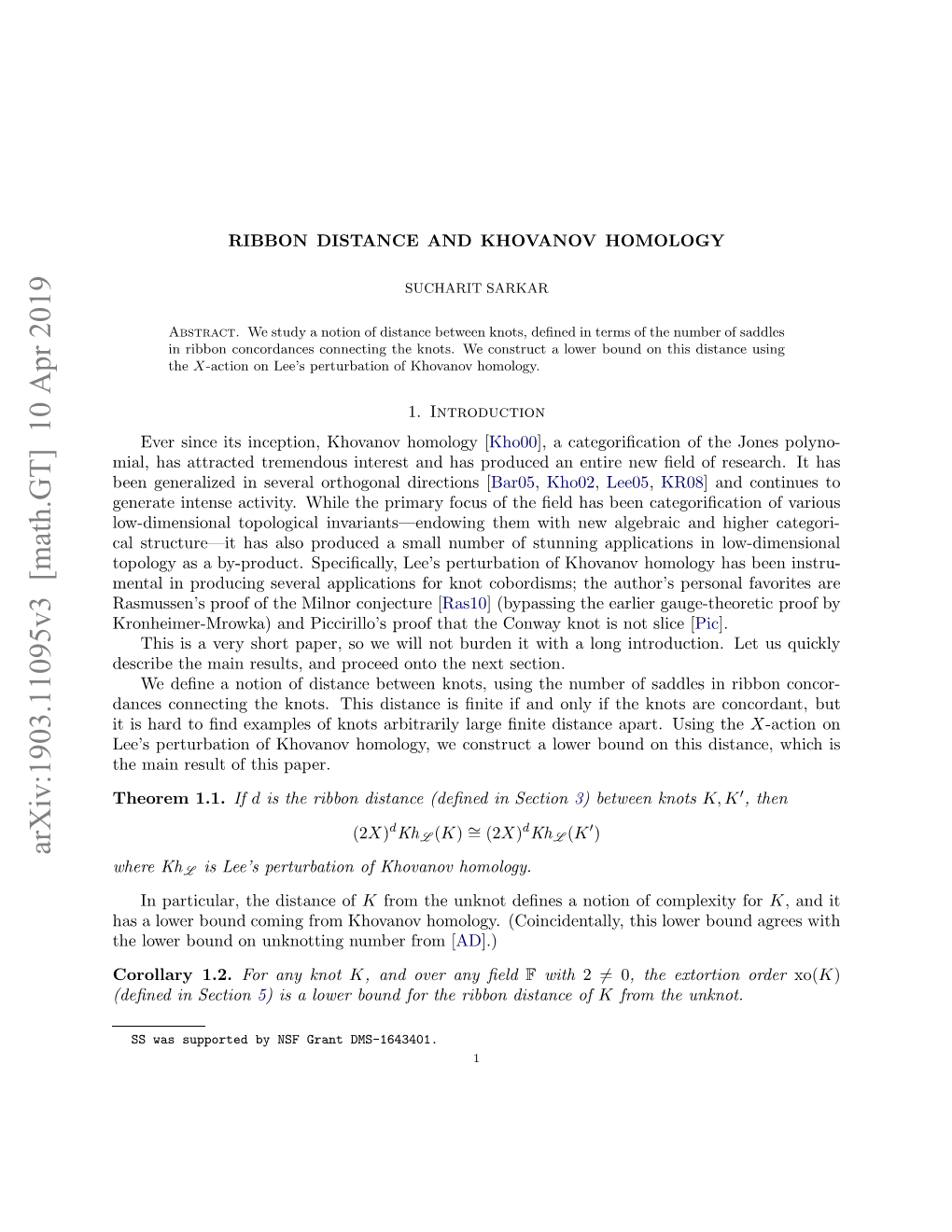 Arxiv:1903.11095V3 [Math.GT] 10 Apr 2019 Hoe 1.1