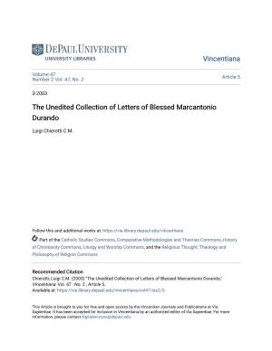 The Unedited Collection of Letters of Blessed Marcantonio Durando