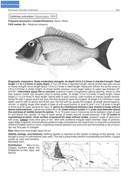 Lethrinus Reticulatus Valenciennes, 1830 Frequent Synonyms / Misidentifications: None / None