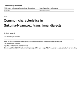 Common Characteristics in Sukuma-Nyamwezi Transitional Dialects