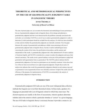 Theoretical and Methodological Perspectives on the Use of Grammaticality Judgment Tasks in Linguistic Theory