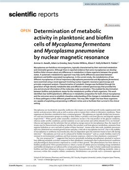 Determination of Metabolic Activity in Planktonic and Biofilm Cells of Mycoplasma Fermentans and Mycoplasma Pneumoniae by Nuclea