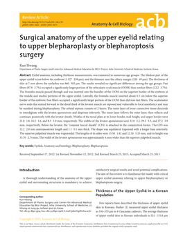 Surgical Anatomy of the Upper Eyelid Relating to Upper Blepharoplasty Or Blepharoptosis Surgery