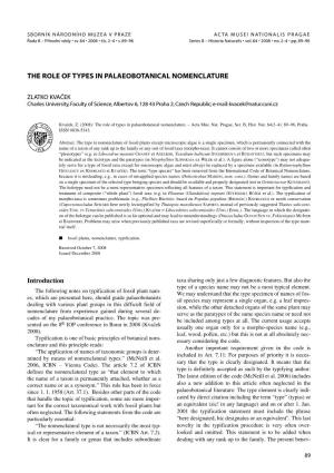 The Role of Types in Palaeobotanical Nomenclature