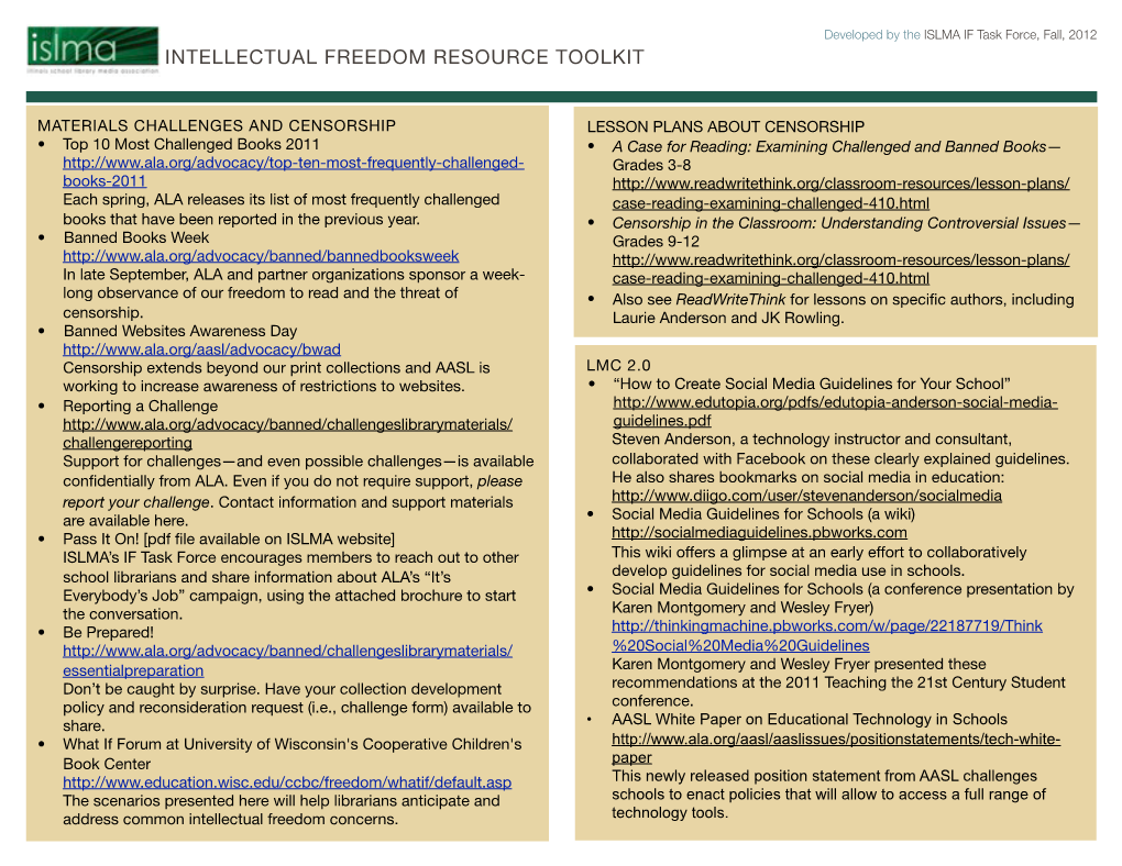 Intellectual Freedom Resource Toolkit