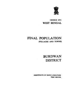 Final Population (Villages and Towns), Burdwan, West Bengal