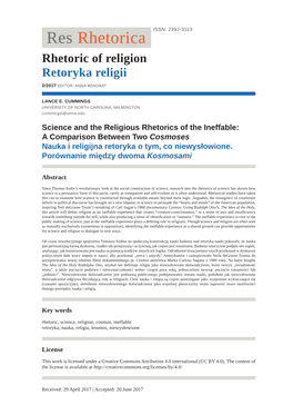 Rhetoric of Religion Retoryka Religii