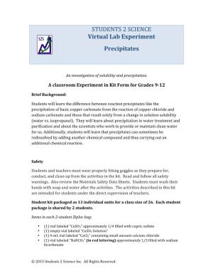 STUDENTS 2 SCIENCE Virtual Lab Experiment Precipitates