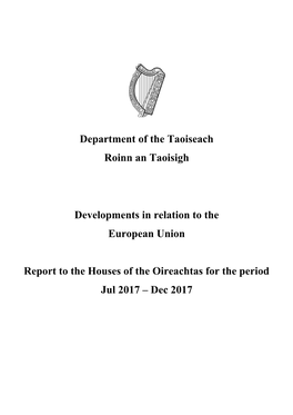 Department of the Taoiseach Roinn an Taoisigh Developments In