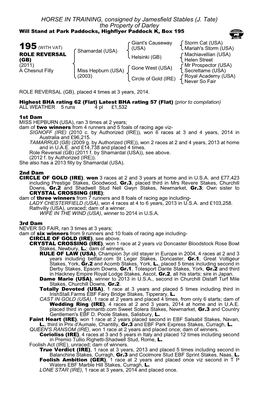 J. Tate) the Property of Darley Will Stand at Park Paddocks, Highflyer Paddock K, Box 195