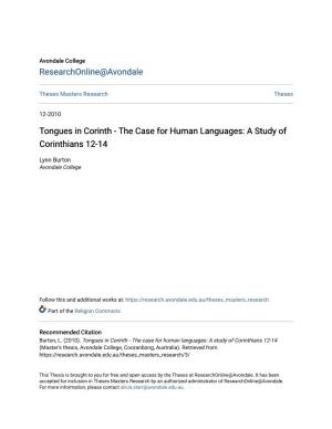 Tongues in Corinth - the Case for Human Languages: a Study of Corinthians 12-14