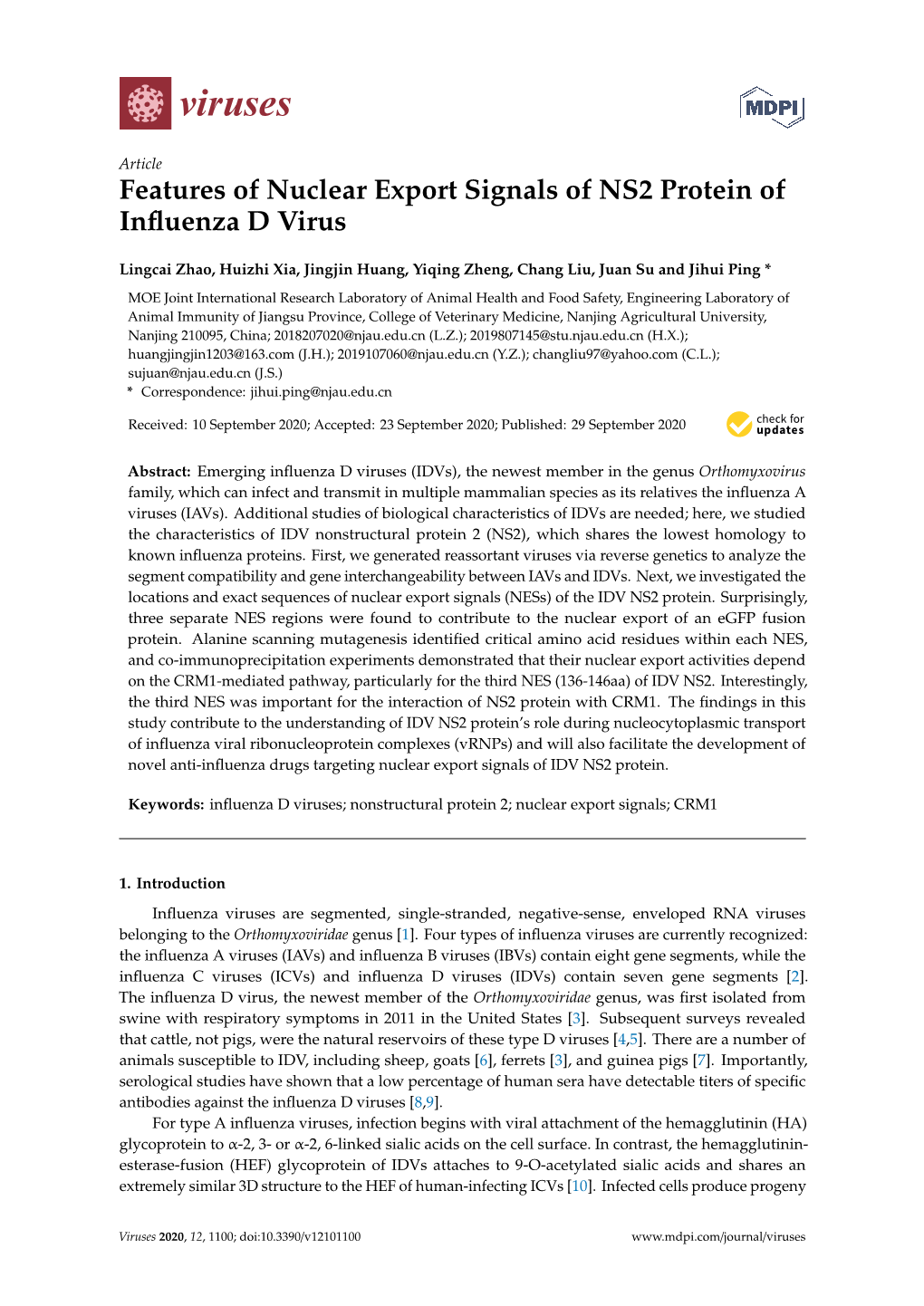 Features of Nuclear Export Signals of NS2 Protein of Influenza D Virus