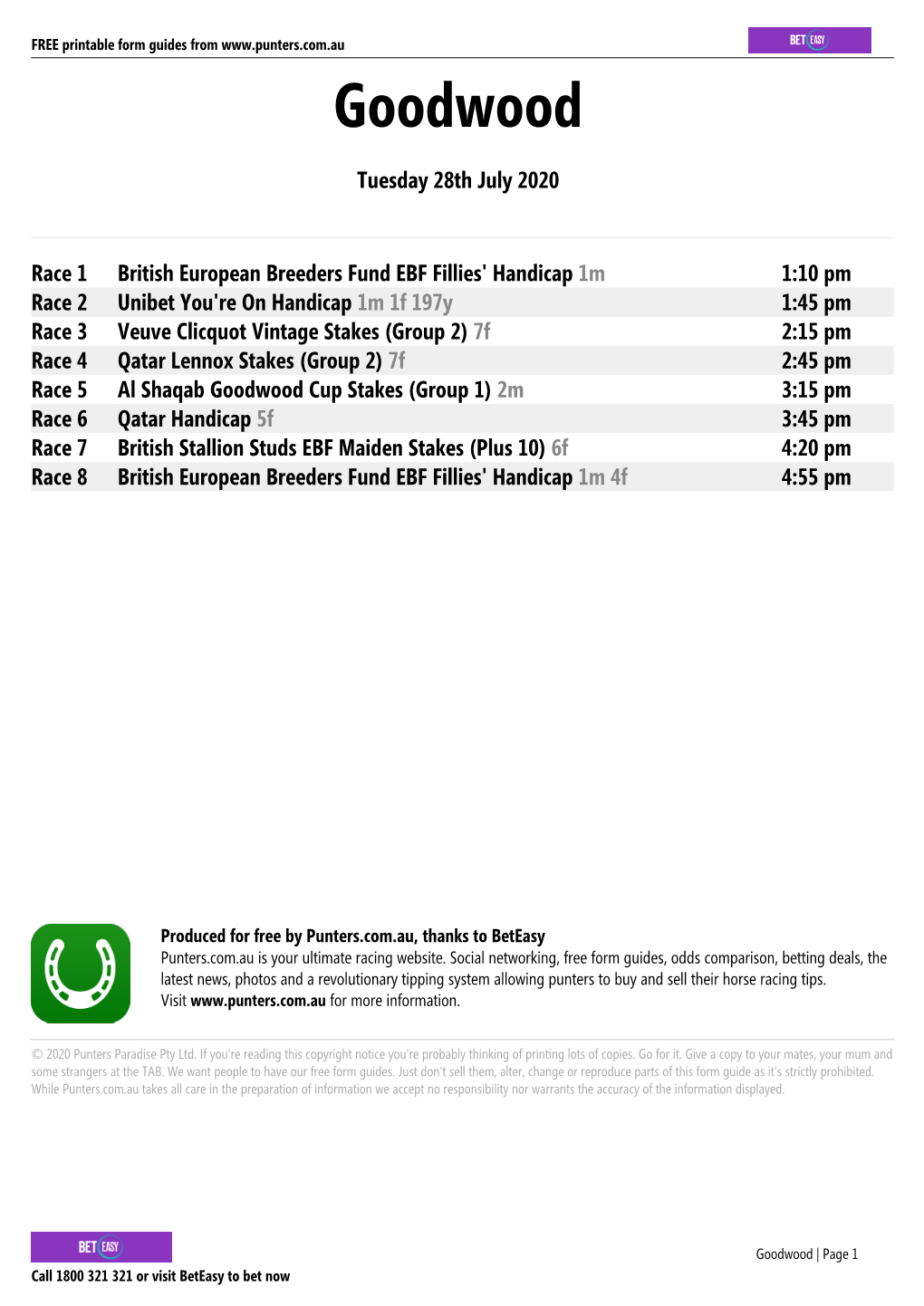 Goodwood Printable Form Guide