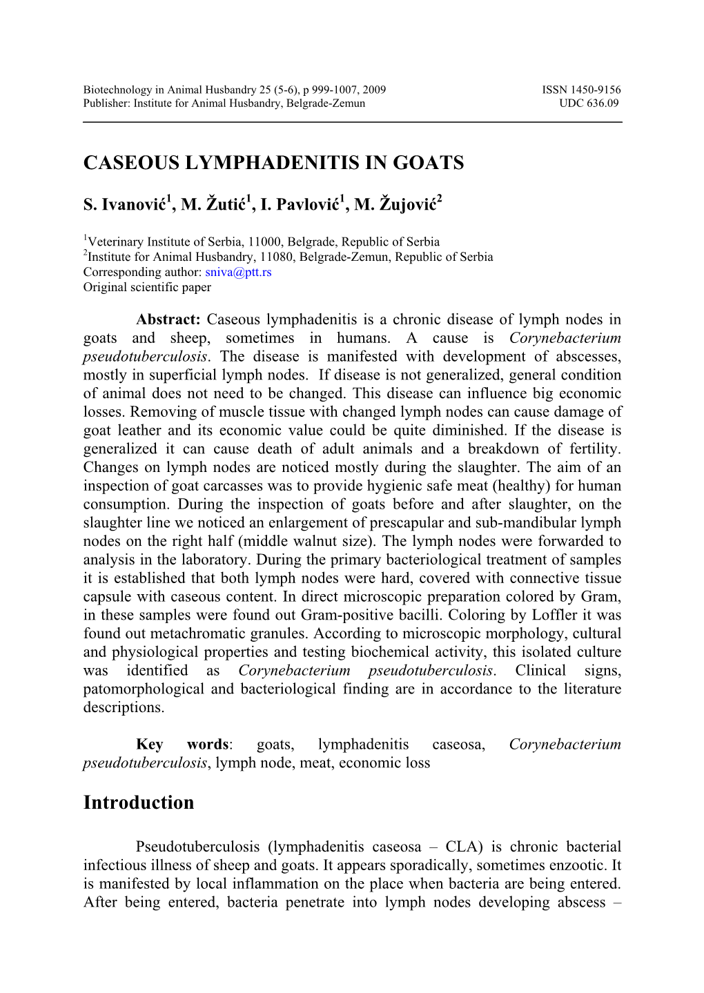 CASEOUS LYMPHADENITIS in GOATS Introduction