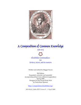 A Compendium of Common Knowledge 1558-1603
