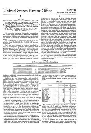 United States Patent Office Patiented Jan.5, 1963 2 Evaporation of the Solvent, to Leave Behind a Thin, De 3,073,794 Posited Film of the Polymer