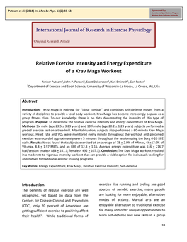 Relative Exercise Intensity and Energy Expenditure of a Krav Maga Workout