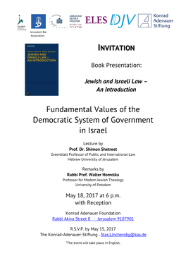 Fundamental Values of the Democratic System of Government in Israel