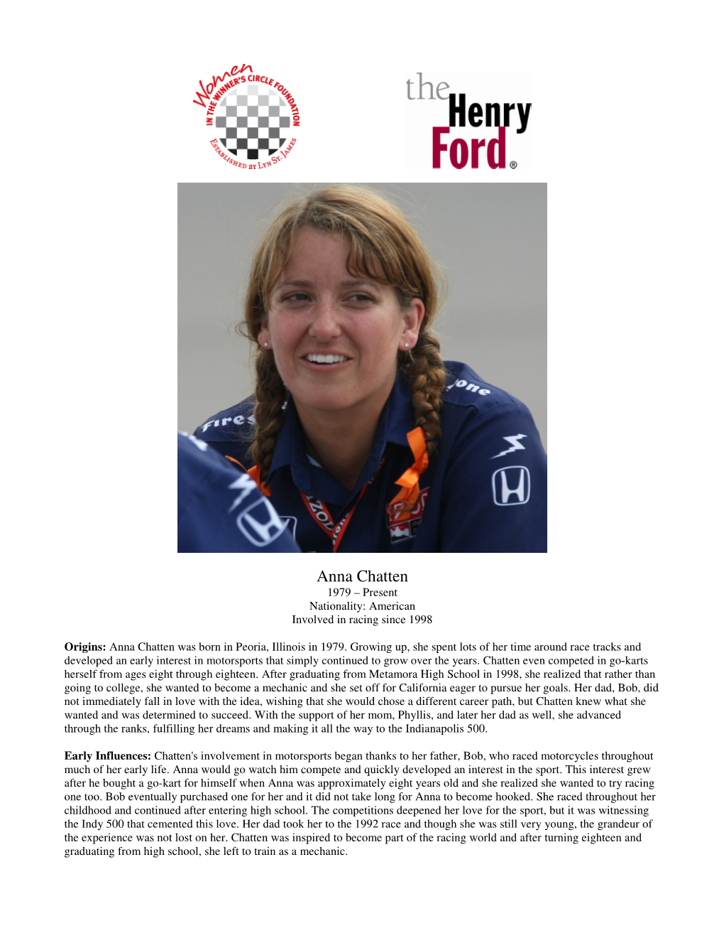 Anna Chatten 1979 – Present Nationality: American Involved in Racing Since 1998