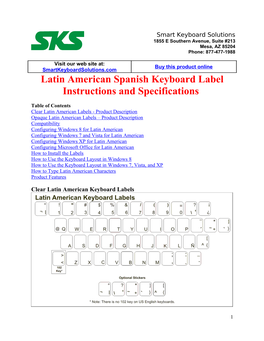 Latin American Spanish Keyboard Label Instructions and Specifications