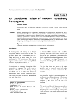 An Unwelcome Invitee of Newborn -Strawberry Hemangioma Yugandar Inakanti