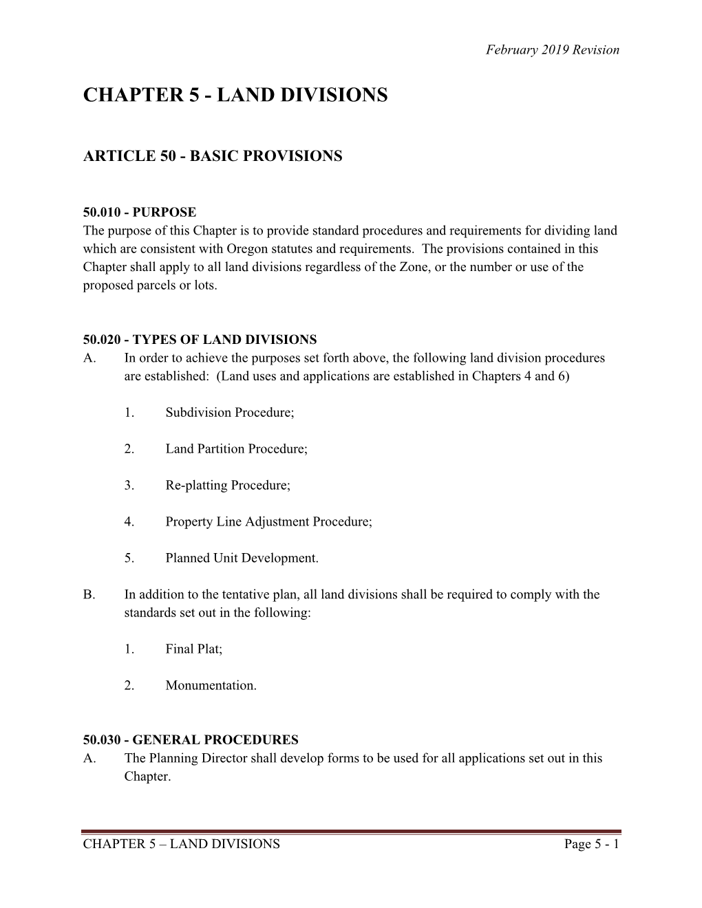 Chapter 5 - Land Divisions