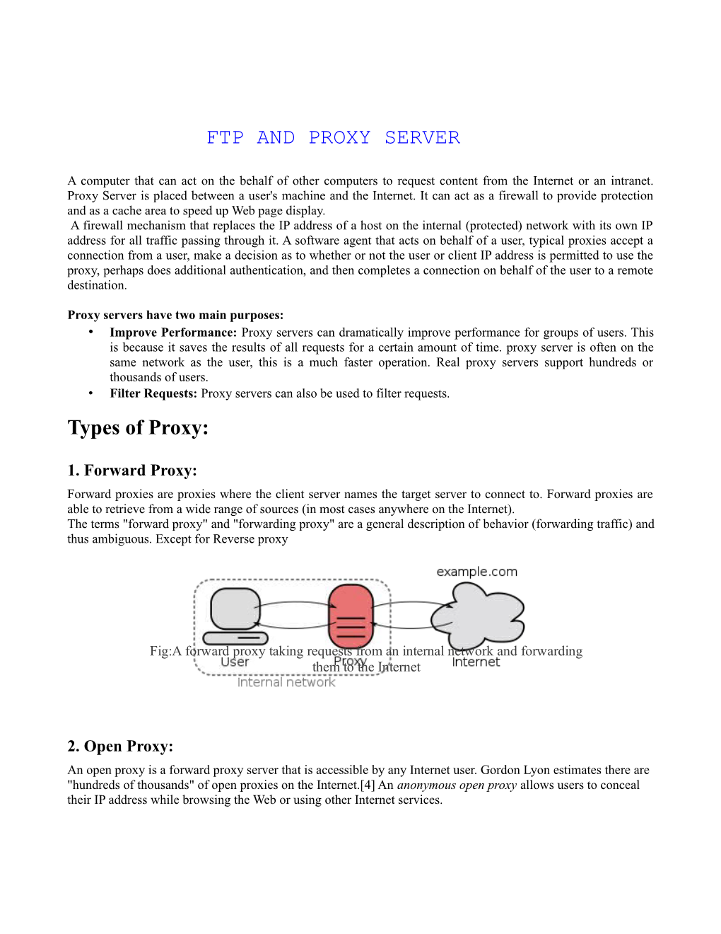 Types of Proxy: FTP and PROXY SERVER