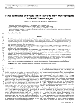 V-Type Candidates and Vesta Family Asteroids in the Moving Objects VISTA (MOVIS) Catalogue J