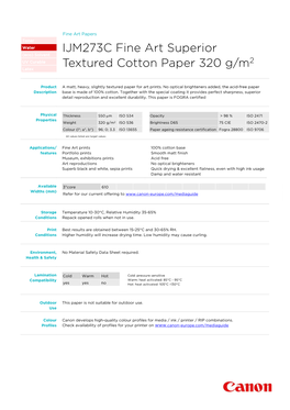 IJM273C Fine Art Superior Textured Cotton Paper 320 G/M2