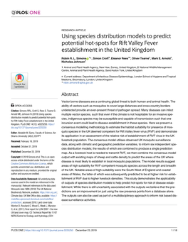 Using Species Distribution Models to Predict Potential Hot-Spots for Rift Valley Fever Establishment in the United Kingdom