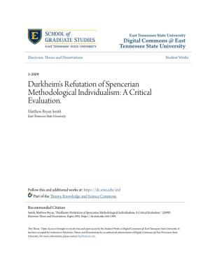Durkheim's Refutation of Spencerian Methodological Individualism: a Critical Evaluation