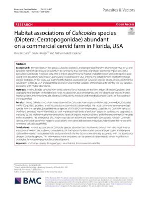 Habitat Associations of Culicoides Species (Diptera: Ceratopogonidae) Abundant on a Commercial Cervid Farm in Florida, USA Dinesh Erram1*, Erik M
